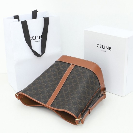 CELINE MEDIUM BUCKET IN TRIOMPHE CANVAS AND CALFSKIN 191132