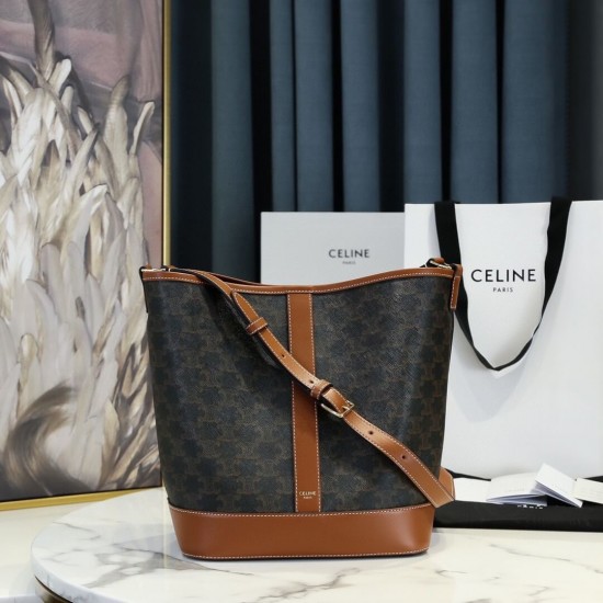 CELINE MEDIUM BUCKET IN TRIOMPHE CANVAS AND CALFSKIN 191132