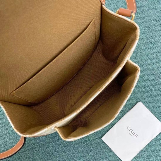 CELINE MEDIUM FOLCO BAG IN TRIOMPHE CANVAS AND CALFSKIN 191502