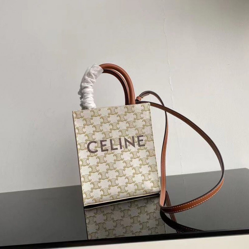 CELINE MINI VERTICAL CABAS IN TRIOMPHE CANVAS AND CALFSKIN WITH CELINE PRINT 194372