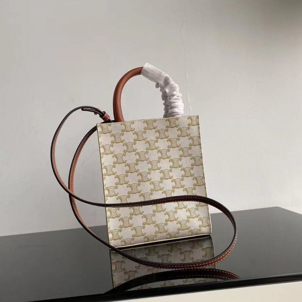 CELINE MINI VERTICAL CABAS IN TRIOMPHE CANVAS AND CALFSKIN WITH CELINE PRINT 194372