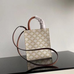 CELINE MINI VERTICAL CABAS IN TRIOMPHE CANVAS AND CALFSKIN WITH CELINE PRINT 194372