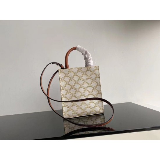 CELINE MINI VERTICAL CABAS IN TRIOMPHE CANVAS AND CALFSKIN WITH CELINE PRINT 194372