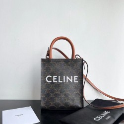 CELINE MINI VERTICAL CABAS IN TRIOMPHE CANVAS AND CALFSKIN WITH CELINE PRINT 194372