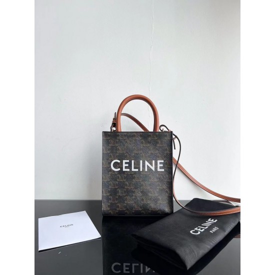 CELINE MINI VERTICAL CABAS IN TRIOMPHE CANVAS AND CALFSKIN WITH CELINE PRINT 194372