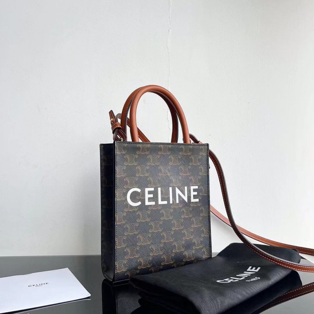 CELINE MINI VERTICAL CABAS IN TRIOMPHE CANVAS AND CALFSKIN WITH CELINE PRINT 194372