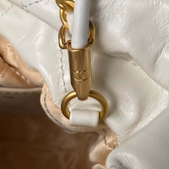 CHANEL 22 MINI HANDBAG Calfskin, Gold-Tone White AS3980