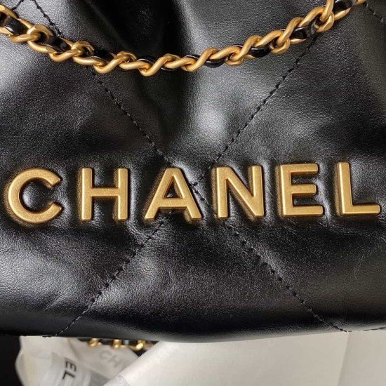 CHANEL 22 MINI HANDBAG Shiny Grained Calfskin, Gold-Tone Black AS3980