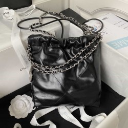 CHANEL 22 MINI HANDBAG Calfskin, Silver-Tone Black AS3980