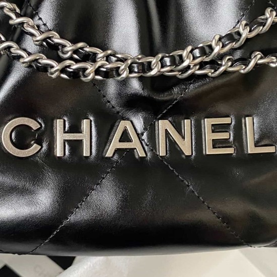 CHANEL 22 MINI HANDBAG Calfskin, Silver-Tone Black AS3980