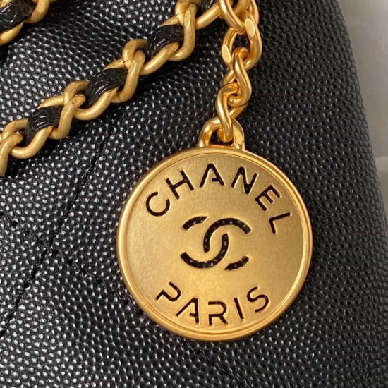 CHANEL 22 MINI HANDBAG Shiny Grained Calfskin, Gold-Tone & Lacquered Black AS3980