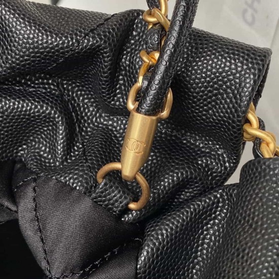 CHANEL 22 MINI HANDBAG Shiny Grained Calfskin, Gold-Tone & Lacquered Black AS3980