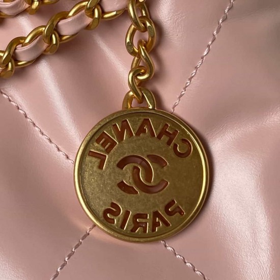 CHANEL 22 MINI HANDBAG Calfskin, Gold-Tone Pink AS3980