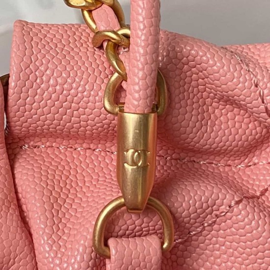 CHANEL 22 MINI HANDBAG Shiny Grained Calfskin, Gold-Tone & Lacquered Pink AS3980