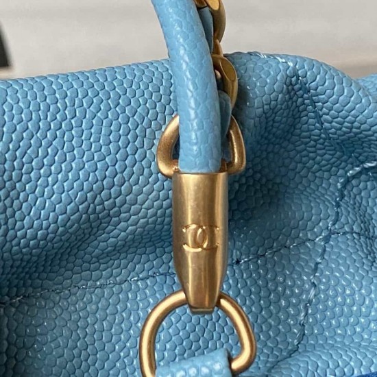 CHANEL 22 MINI HANDBAG Shiny Grained Calfskin, Gold-Tone & Lacquered Blue AS3980