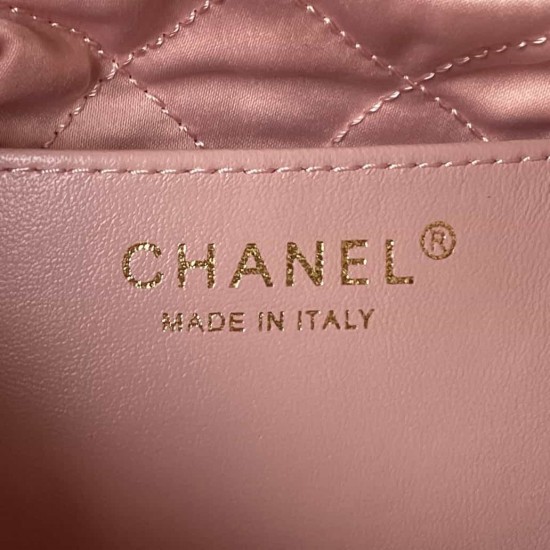 CHANEL 22 MINI HANDBAG Shiny Grained Calfskin, Gold-Tone & Pearl Pink AS3980