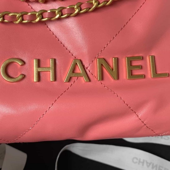 CHANEL 22 MINI HANDBAG Calfskin, Gold-Tone Coral Pink  AS3980