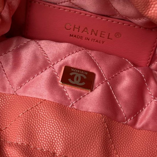 CHANEL 22 MINI HANDBAG Shiny Grained Calfskin, Gold-Tone & Lacquered Coral Pink AS3980