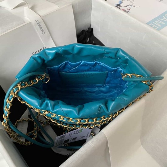 CHANEL 22 MINI HANDBAG Calfskin, Gold-Tone Drak Blue AS3980