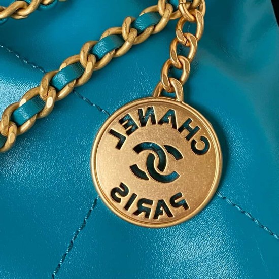 CHANEL 22 MINI HANDBAG Calfskin, Gold-Tone Drak Blue AS3980