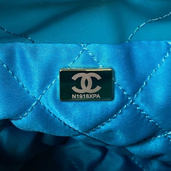 CHANEL 22 MINI HANDBAG Calfskin, Gold-Tone Drak Blue AS3980