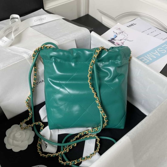 CHANEL 22 MINI HANDBAG Calfskin, Gold-Tone Dark Green AS3980