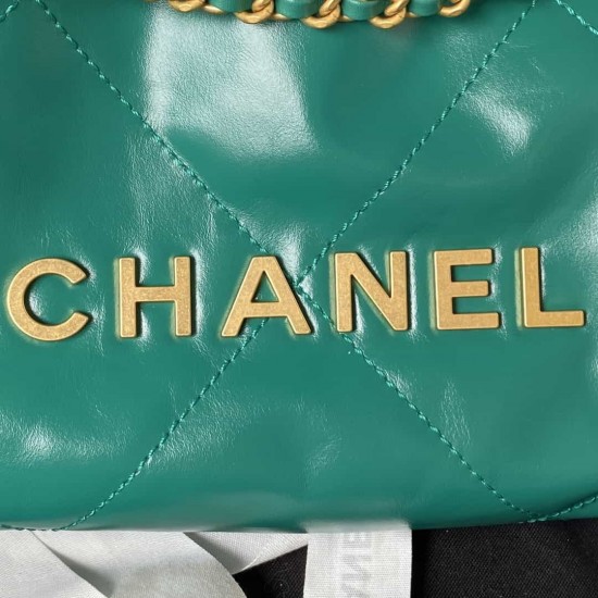 CHANEL 22 MINI HANDBAG Calfskin, Gold-Tone Dark Green AS3980