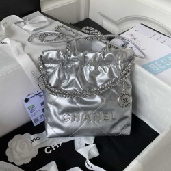 CHANEL 22 MINI HANDBAG Calfskin, Silver-Tone Silver AS3980