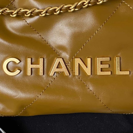 CHANEL 22 MINI HANDBAG Calfskin, Gold-Tone Brown AS3980