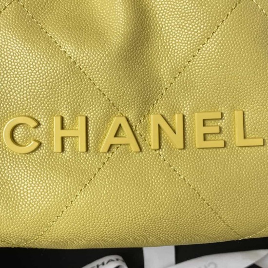 CHANEL 22 MINI HANDBAG Shiny Grained Calfskin, Gold-Tone & Lacquered Yellow AS3980