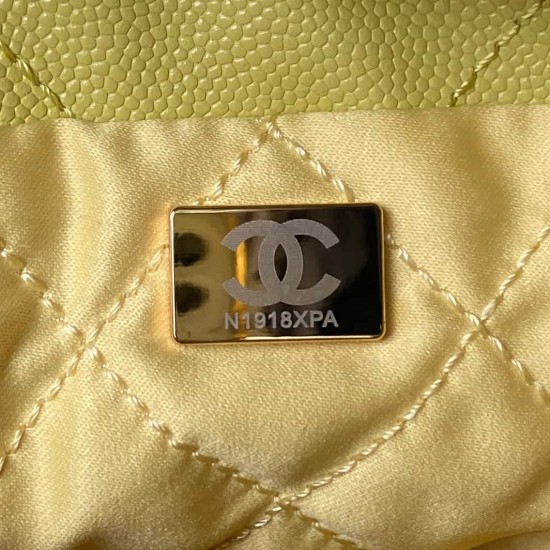 CHANEL 22 MINI HANDBAG Shiny Grained Calfskin, Gold-Tone & Lacquered Yellow AS3980