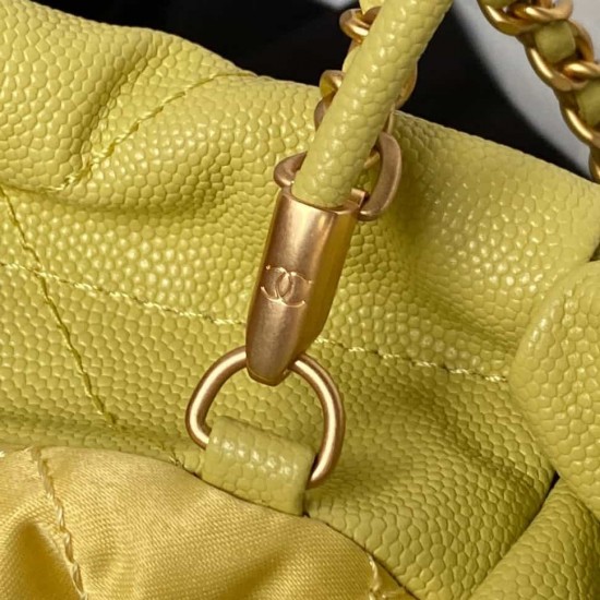 CHANEL 22 MINI HANDBAG Shiny Grained Calfskin, Gold-Tone & Lacquered Yellow AS3980