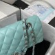 CHANEL CLASSIC FLAP HANDBAG Grained Calfskin & Silver-Tone Metal Blue A01112 