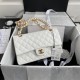 CHANEL CLASSIC FLAP HANDBAG Grained Calfskin & Gold-Tone Metal White A01112 