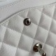 CHANEL CLASSIC FLAP HANDBAG Grained Calfskin & Silver-Tone Metal White A01112 