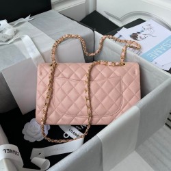 CHANEL CLASSIC FLAP HANDBAG Grained Calfskin & Gold-Tone Metal Pink A01112 