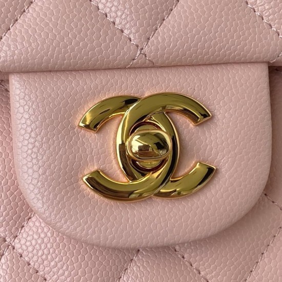 CHANEL CLASSIC FLAP HANDBAG Grained Calfskin & Gold-Tone Metal Pink A01112 