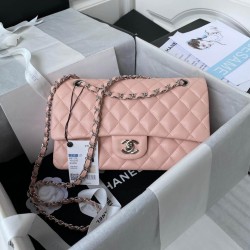 CHANEL CLASSIC FLAP HANDBAG Grained Calfskin & Silver-Tone Metal Pink A01112 