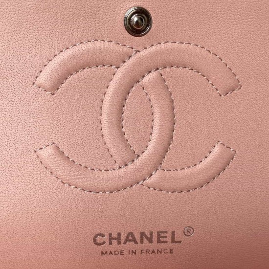 CHANEL CLASSIC FLAP HANDBAG Grained Calfskin & Silver-Tone Metal Pink A01112 