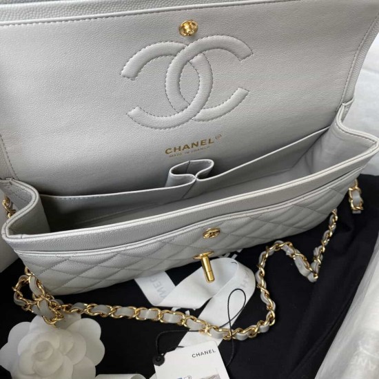 CHANEL CLASSIC FLAP HANDBAG Grained Calfskin & Gold-Tone Metal Grey A01112 