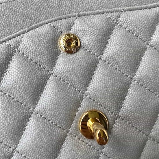 CHANEL CLASSIC FLAP HANDBAG Grained Calfskin & Gold-Tone Metal Grey A01112 