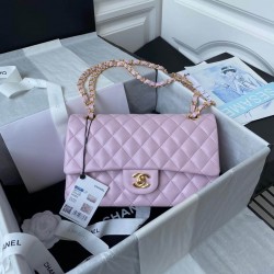 CHANEL CLASSIC FLAP HANDBAG Lambskin & Gold-Tone Metal Pink A01112 