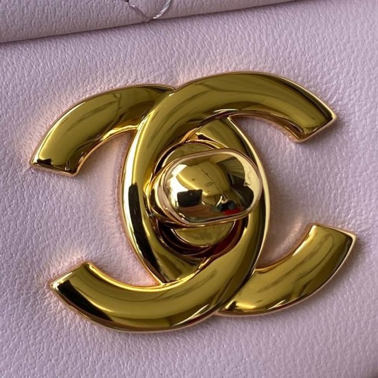 CHANEL CLASSIC FLAP HANDBAG Lambskin & Gold-Tone Metal Pink A01112 