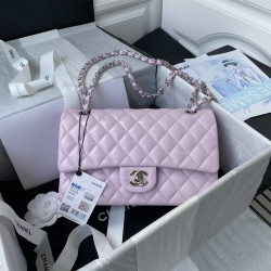 CHANEL CLASSIC FLAP HANDBAG Lambskin & Silver-Tone Metal Pink A01112 