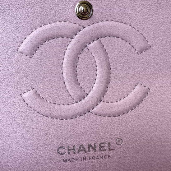 CHANEL CLASSIC FLAP HANDBAG Lambskin & Silver-Tone Metal Pink A01112 