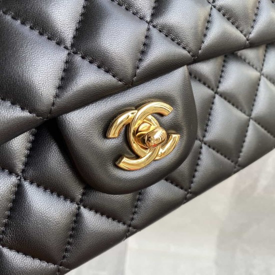 CHANEL CLASSIC FLAP HANDBAG Lambskin & Gold-Tone Metal Black A01112 