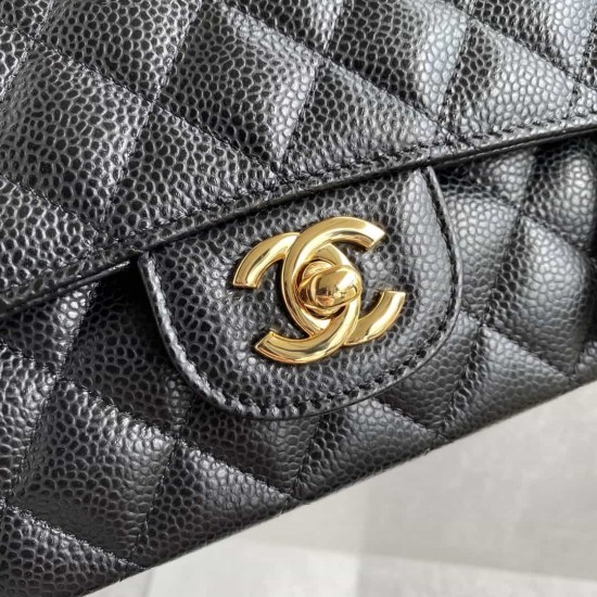 CHANEL CLASSIC FLAP HANDBAG Grained Calfskin & Gold-Tone Metal Black A01112 