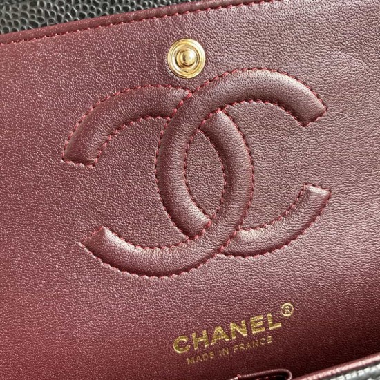 CHANEL CLASSIC FLAP HANDBAG Grained Calfskin & Gold-Tone Metal Black A01112 