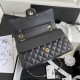 CHANEL CLASSIC FLAP HANDBAG Grained Calfskin & Gold-Tone Metal Black A01112 