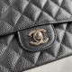 CHANEL CLASSIC FLAP HANDBAG Grained Calfskin & Silver-Tone Metal Black A01112 